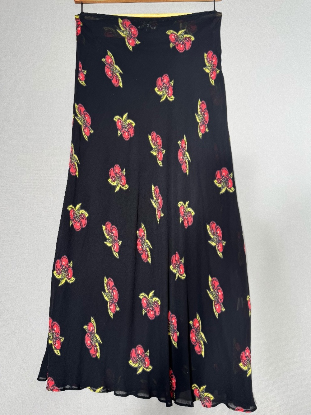RARE VTG Betsey Johnson Franky Tattoo Cherry Bias Maxi Skirt Made USA P